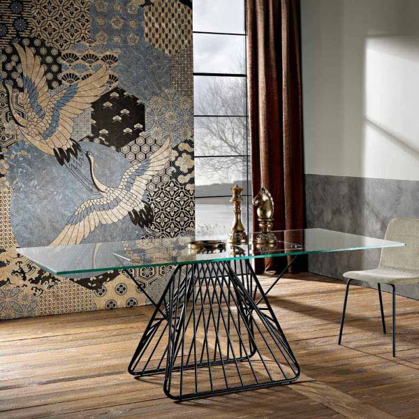 Moderner designtisch aus gehärtetem glas, hergestellt in italien, mitia
