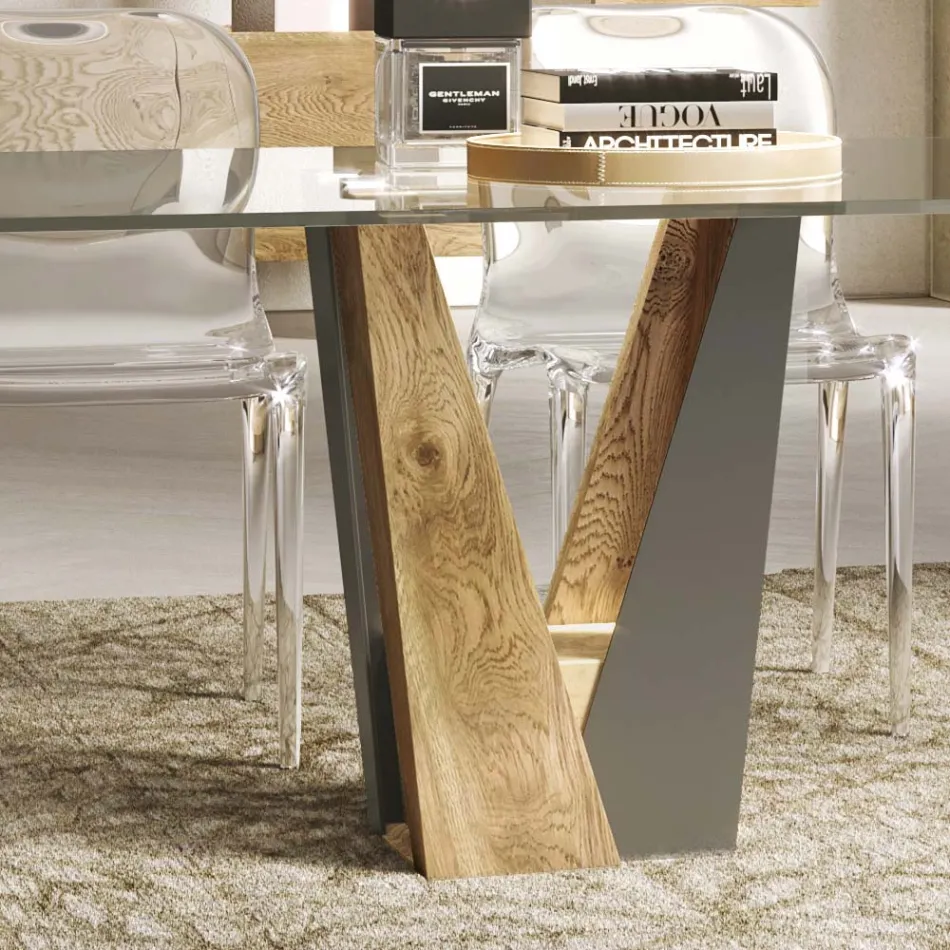 Living Crystal Table mit Holz- und Metallbasis Made in Italy - Dementor Viadurini