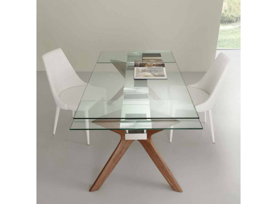 Moderner ausziehbarer Tisch aus Edelstahl und gehärtetem Kentucky-Glas Viadurini