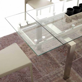 Moderner ausziehbarer Tisch aus gehärtetem Glas und Georgia-Stahl