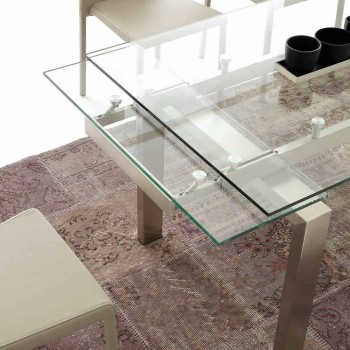 Moderner ausziehbarer Tisch aus gehärtetem Glas und Georgia-Stahl