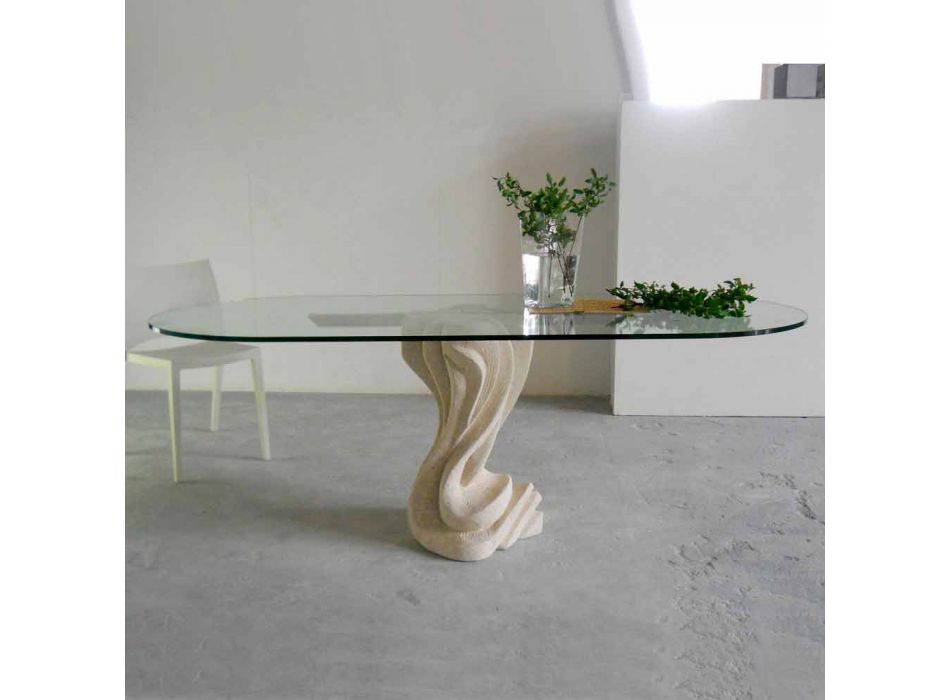 ovaler Steintisch mit Glasplatte modernem Design Agave Viadurini