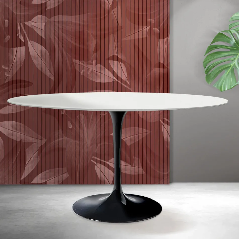 Ovaler Tulpentisch von Saarinen, Höhe 74 cm, in mattweißer Florim-Keramik – Scharlachrot Viadurini