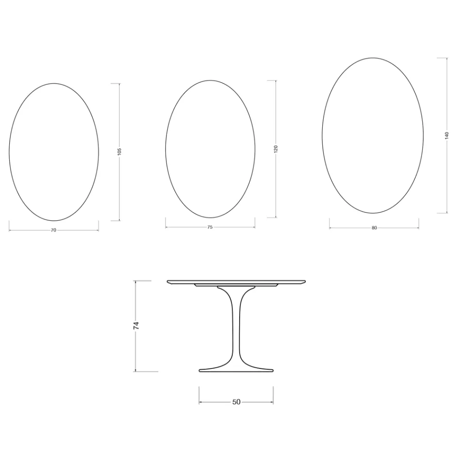 Ovaler Tulpentisch von Saarinen, Höhe 74 cm, in mattweißer Florim-Keramik – Scharlachrot Viadurini