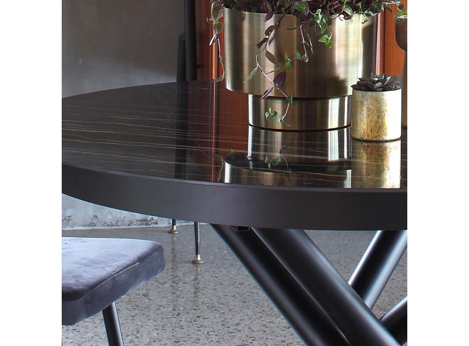 Ausziehbarer runder Esstisch bis 165 cm in Stahl und Keramik - Juni Viadurini