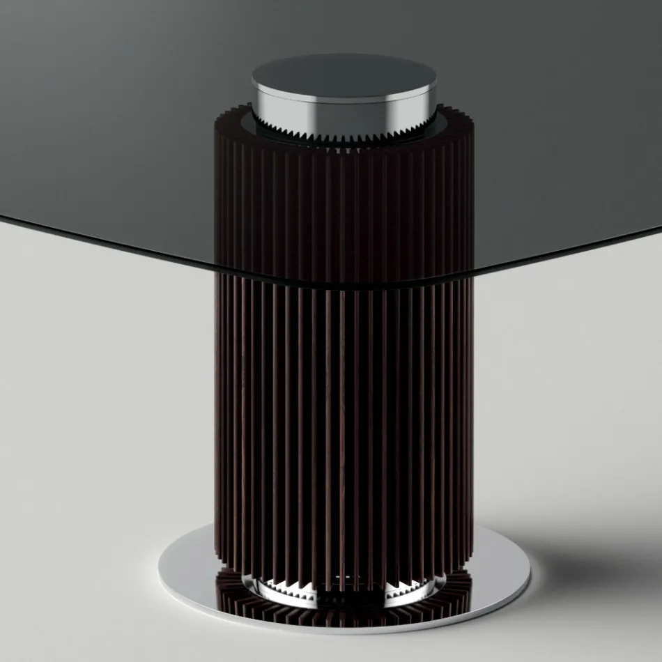 Esstisch mit quadratischer Glasplatte und Holzsockel Made in Italy - Kuadro Viadurini