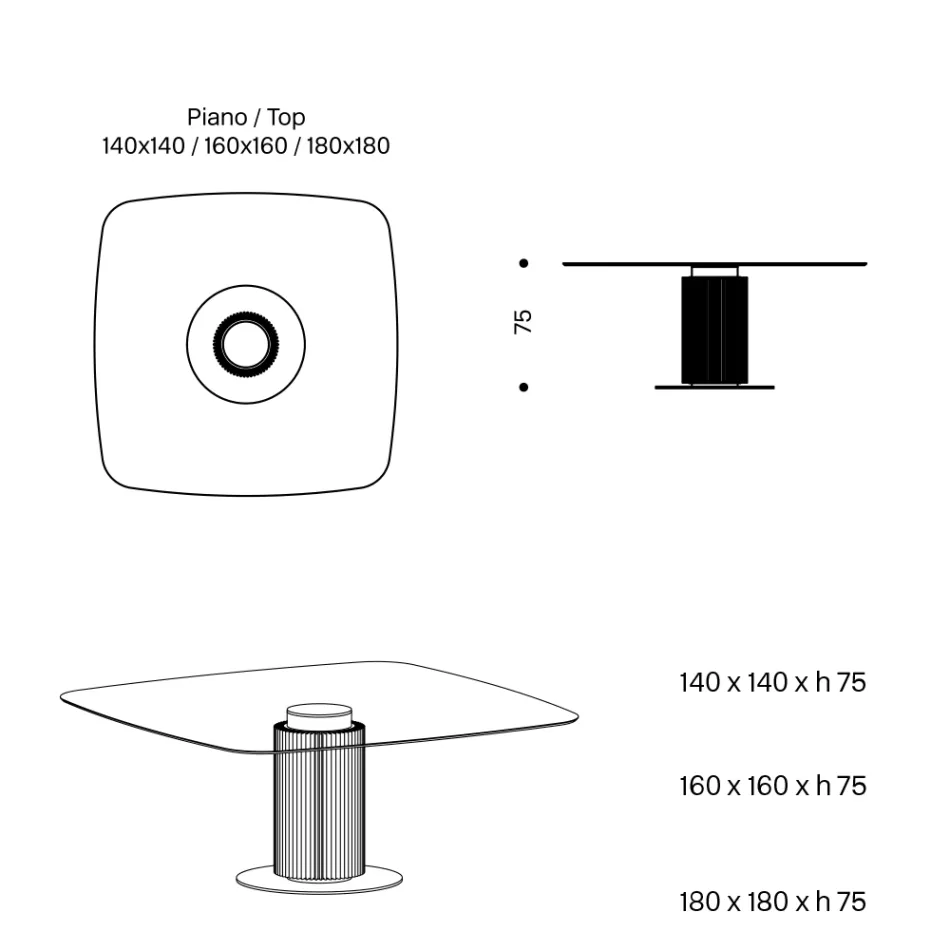 Esstisch mit quadratischer Glasplatte und Holzsockel Made in Italy - Kuadro Viadurini