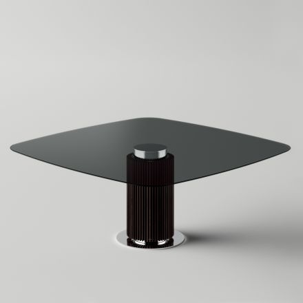Esstisch mit quadratischer Glasplatte und Holzsockel Made in Italy - Kuadro Viadurini