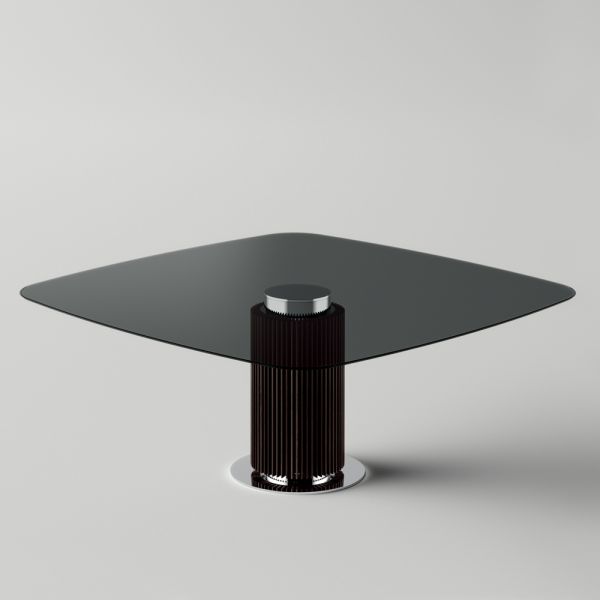 Esstisch mit quadratischer glasplatte und holzsockel made in italy - kuadro