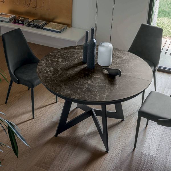 Runder esstisch ausziehbar auf 270 cm aus keramik made in italy - muschio