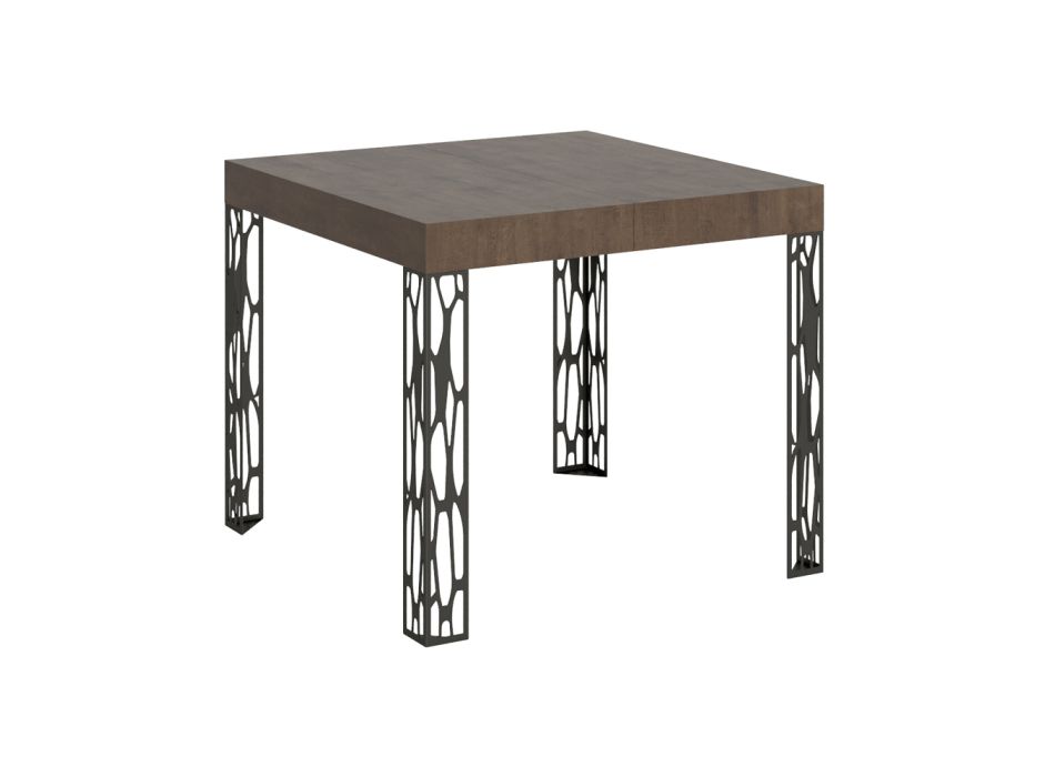 Quadratischer Tisch, ausziehbar auf 246 cm, aus Holz und Eisen, hergestellt in Italien – Fiume Viadurini