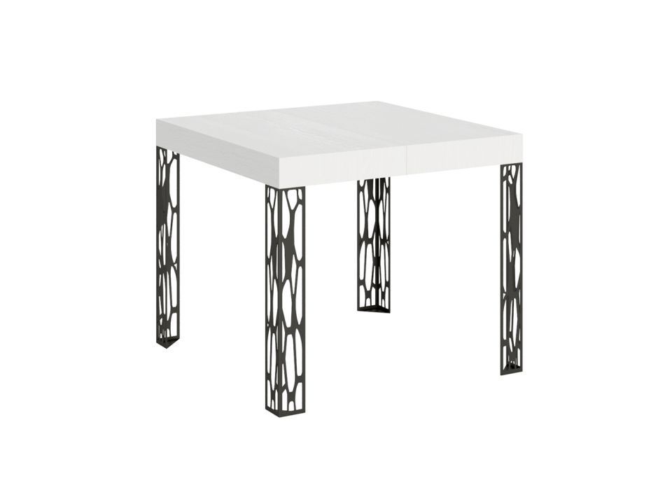 Quadratischer Tisch, ausziehbar auf 246 cm, aus Holz und Eisen, hergestellt in Italien – Fiume Viadurini