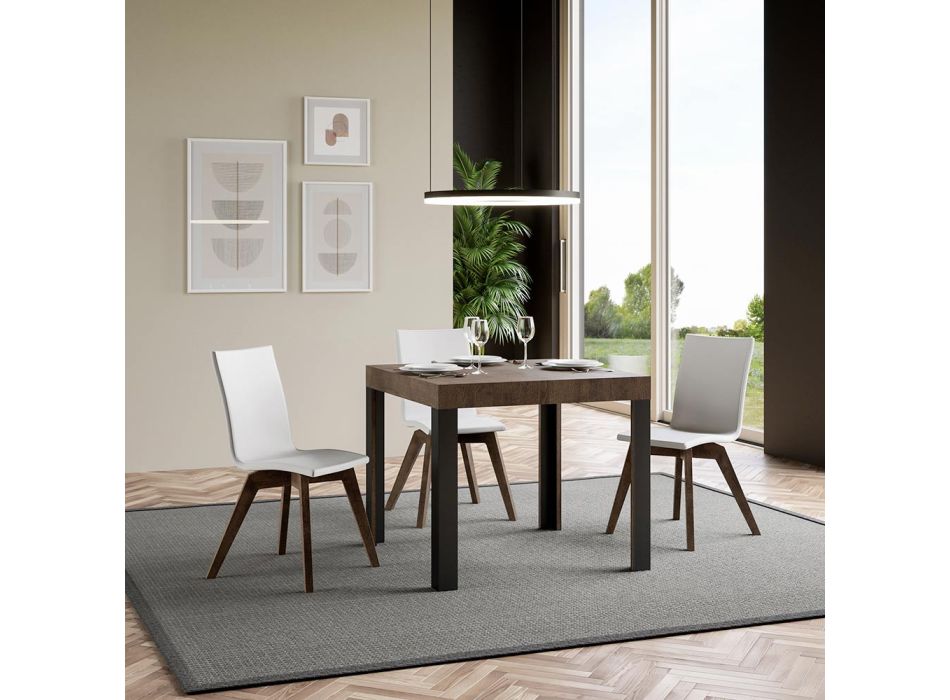 Quadratischer Tisch, ausziehbar auf 246 cm, aus Holz und Eisen, hergestellt in Italien – Ozean Viadurini