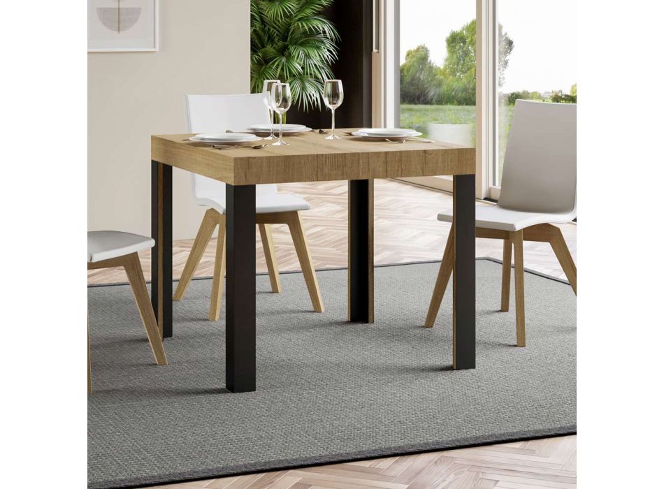 Quadratischer Tisch, ausziehbar auf 246 cm, aus Holz und Eisen, hergestellt in Italien – Ozean Viadurini