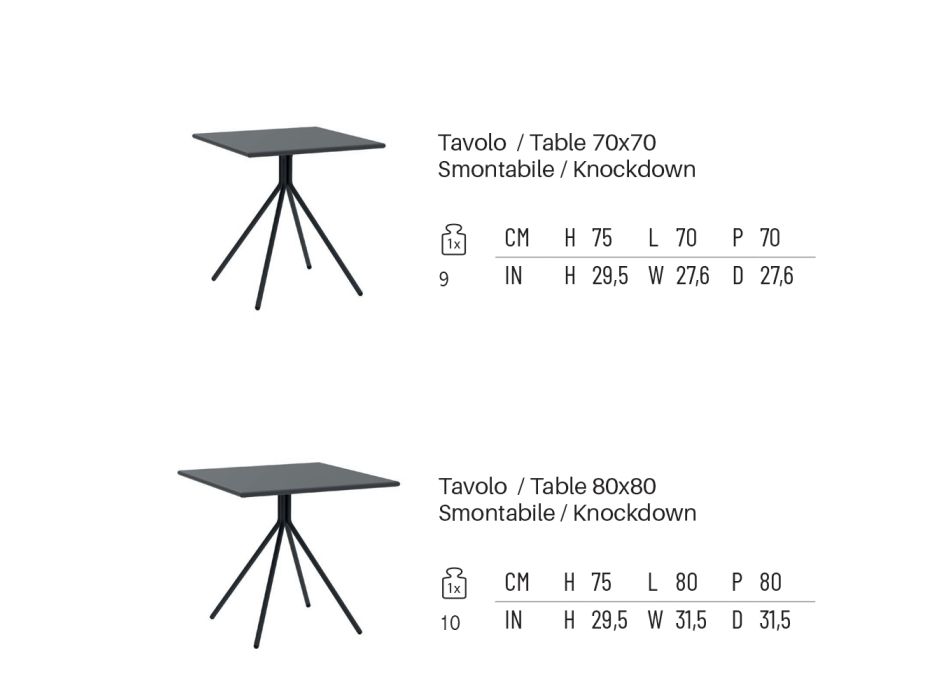 Quadratischer Gartentisch aus verzinktem Stahl Made in Italy - Ralph Viadurini