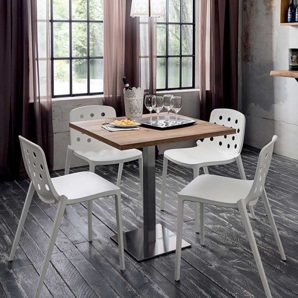 Quadratischer tisch aus satiniertem hpl-edelstahlmetall, hergestellt in italien – linse