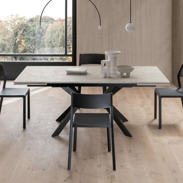 Rechteckiger tisch, ausziehbar auf 240 oder 280 cm, aus hpl und metall - geschenk