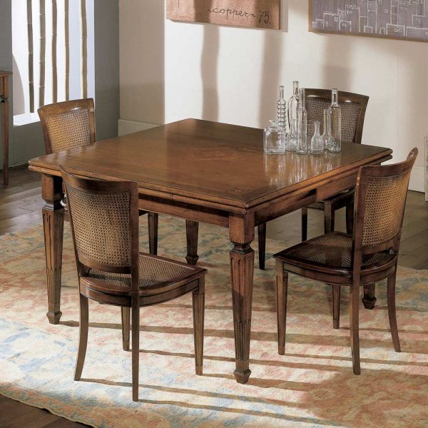 Rechteckiger tisch mit 4 holzstühlen made in italy - angelite
