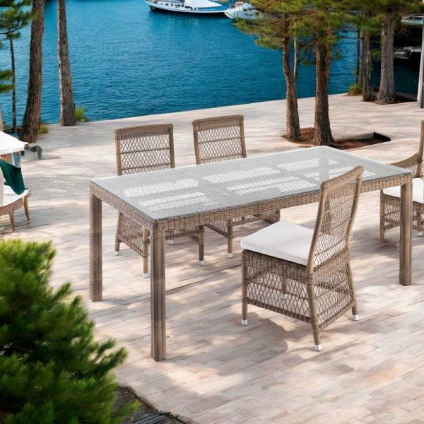 Rechteckiger gartentisch aus polyrattan und glas - gigi