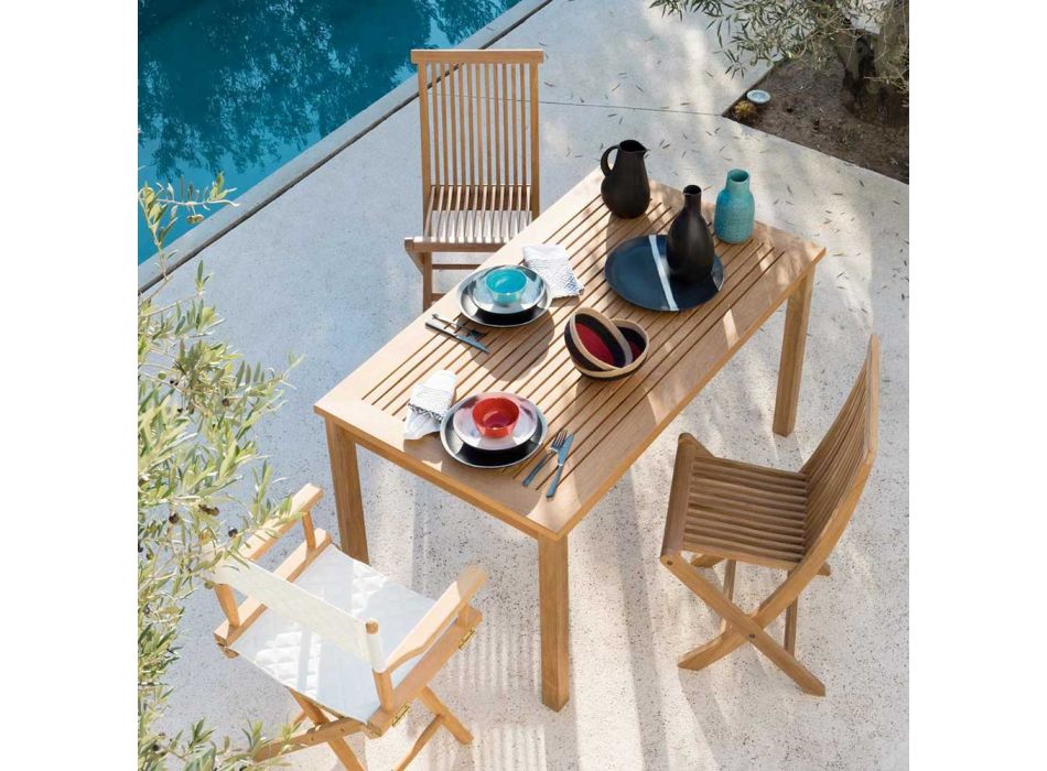 Rechteckiger Gartentisch mit Teakholzgestell Made in Italy - Sleepy Viadurini