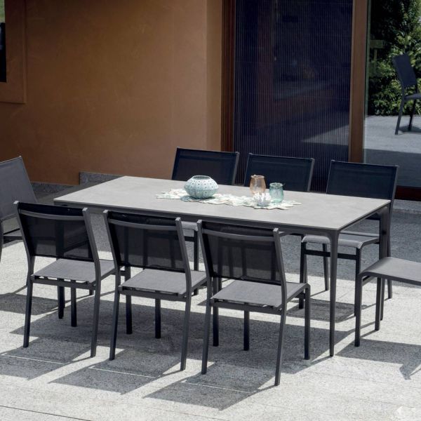 Rechteckiger gartentisch aus aluminium und steingut - lunara