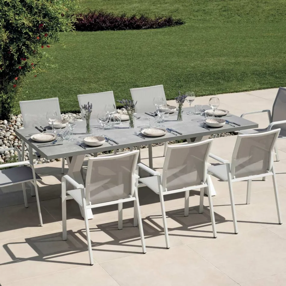 Rechteckiger Gartentisch aus Aluminium und grauem Kunstharz - Nuvia Viadurini