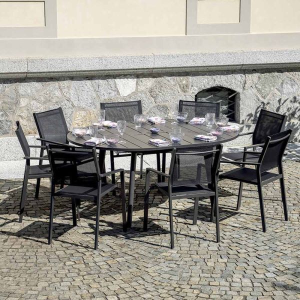 Ausziehbarer runder tisch aus anthrazitfarbenem aluminium, 170 cm - rivara