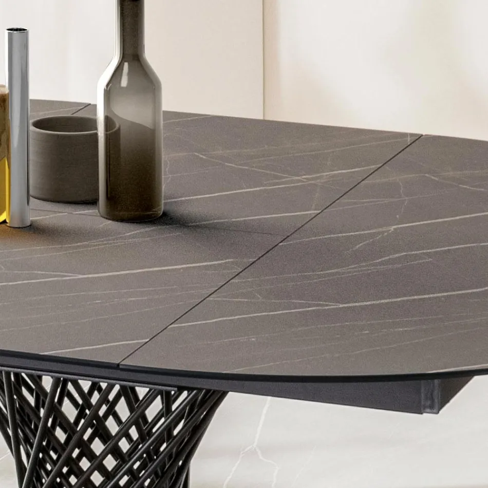 Runder Tisch ausziehbar auf 170 cm aus Metall und HPL - Sorriso Viadurini