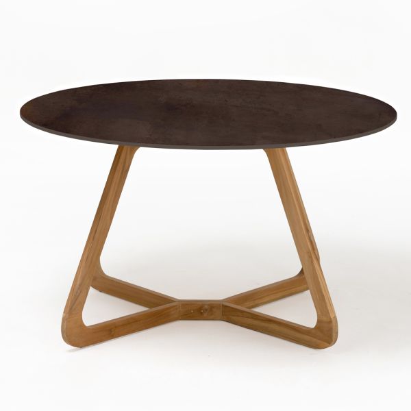 Runder außentisch aus metall corten keramik made in italy - pegaso