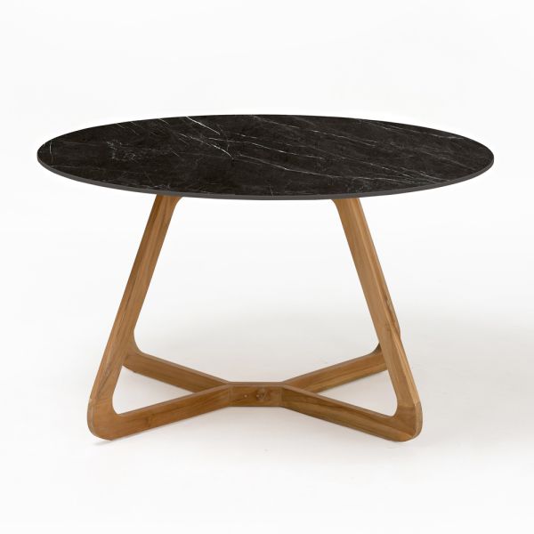 Runder gartentisch aus schwarzer marquinia-keramik made in italy - pegaso