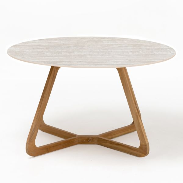 Runder gartentisch aus travertino chiaro-keramik made in italy - pegaso