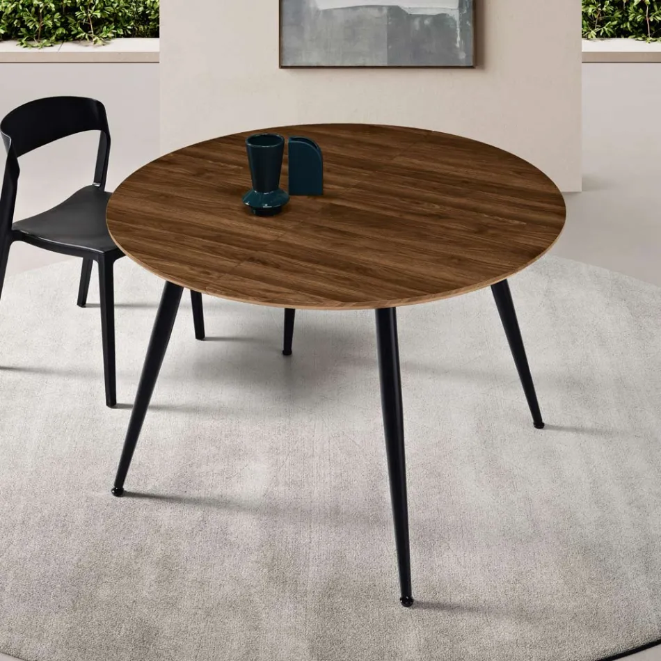 Runder Sechssitzer-Tisch mit MDF-Platte und Metallgestell - Croma Viadurini