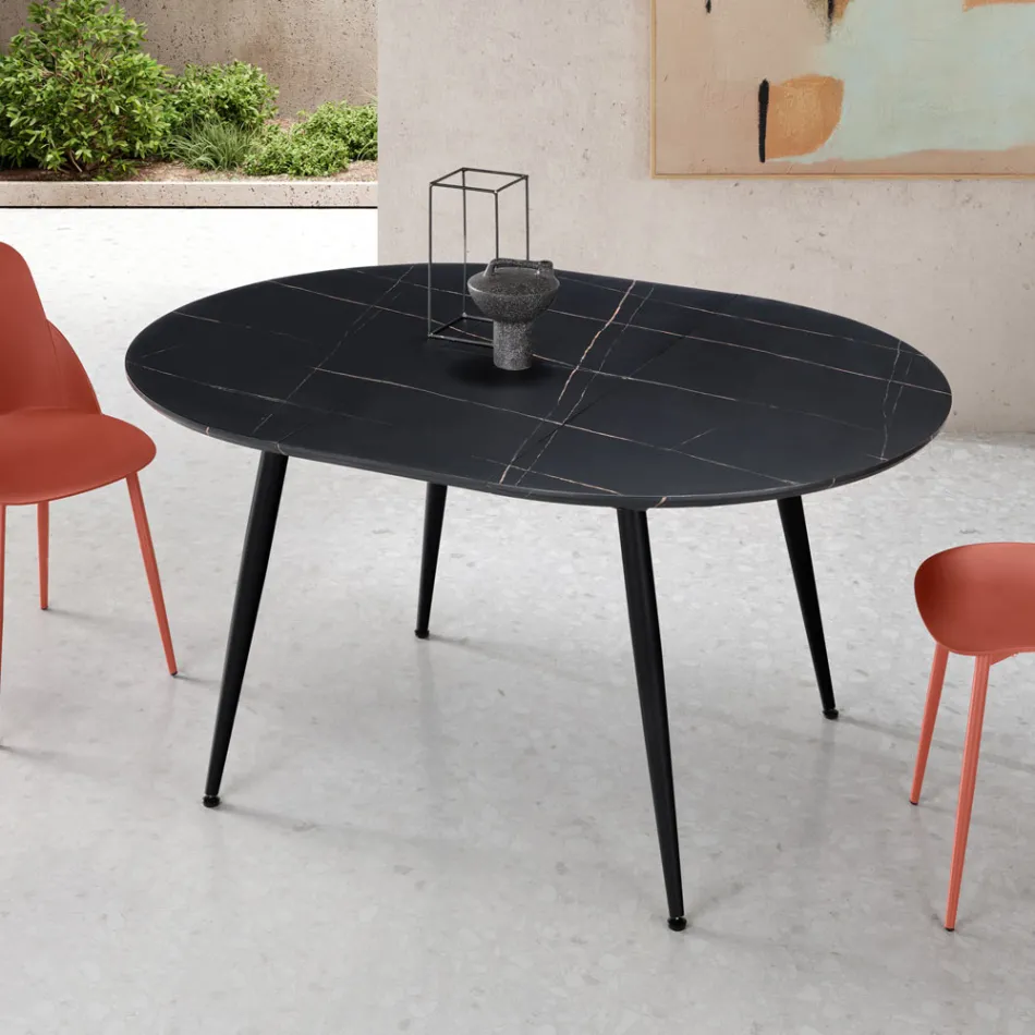 Runder Sechssitzer-Tisch mit MDF-Platte und Metallgestell - Croma Viadurini