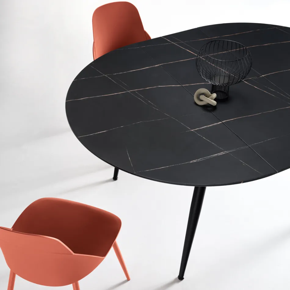 Runder Sechssitzer-Tisch mit MDF-Platte und Metallgestell - Croma Viadurini