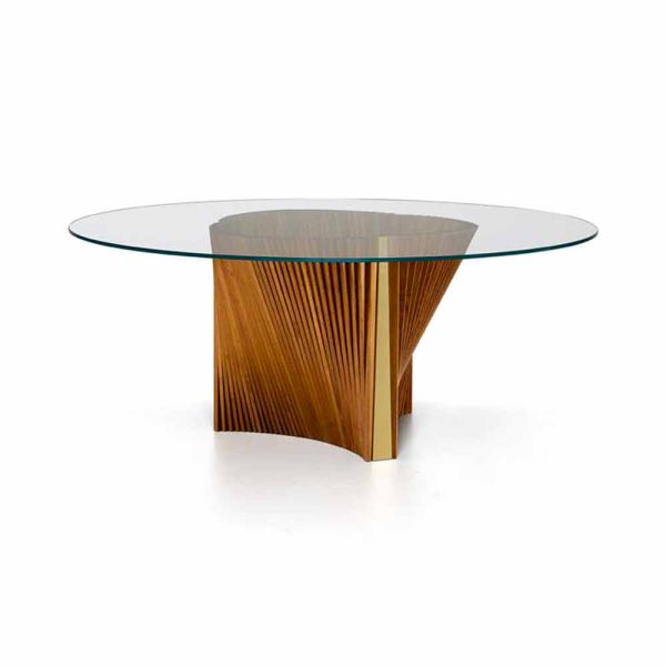 Luxus-runder tisch aus glas und geölter esche made in italy - madame