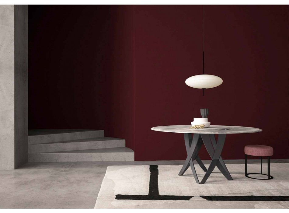Runder Tisch Durchmesser 140 cm in Imperial Grey Marble Hergestellt in Italien - Montereale Viadurini
