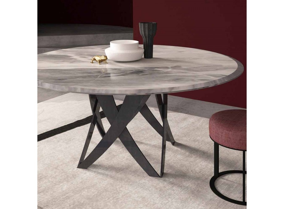 Runder Tisch Durchmesser 140 cm in Imperial Grey Marble Hergestellt in Italien - Montereale Viadurini