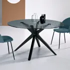 Runder Tisch, Durchmesser 140 cm, aus geräuchertem, gehämmertem Glas und Metall - Domus Viadurini