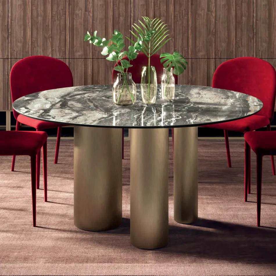 Fester runder Tisch mit Keramikplatte, hergestellt in Italien – Schere Viadurini