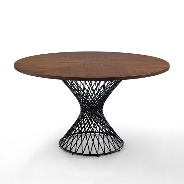 Runder tisch aus metall und furniertem mdf – lanthan
