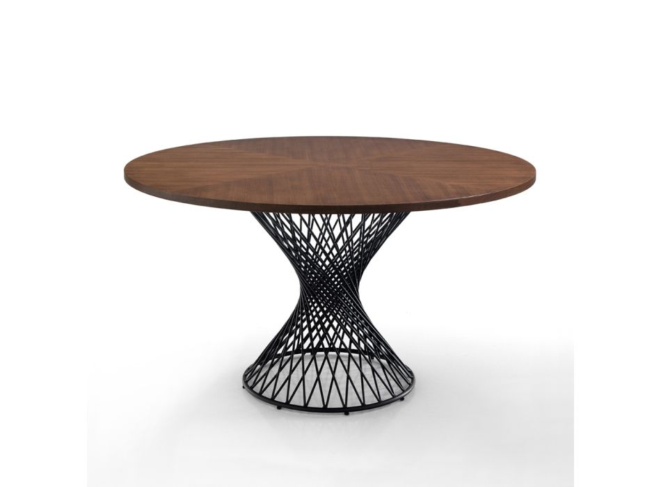 Runder Tisch aus Metall und furniertem MDF – Lanthan Viadurini