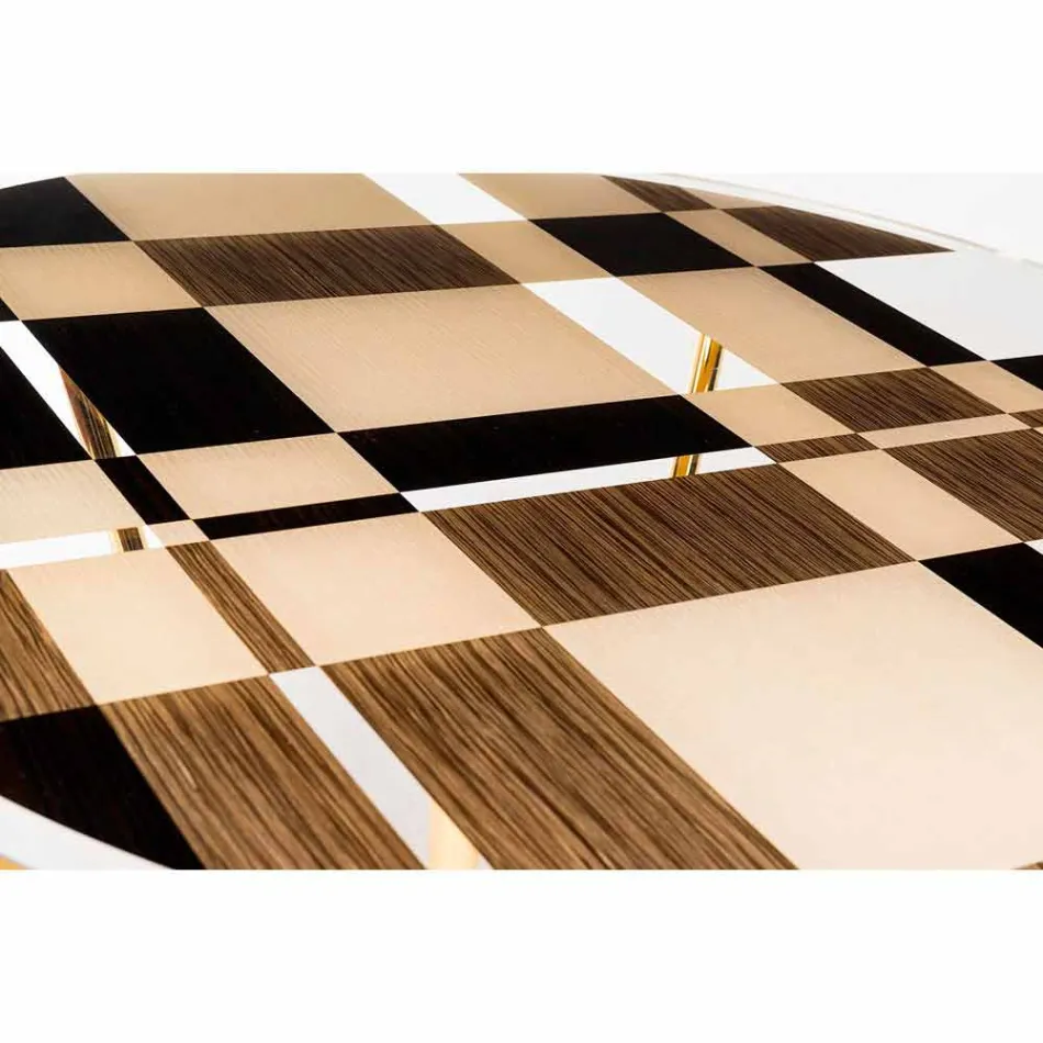 Runder Tisch Modeno mit Glasplatte und Holzeinlagen Ozzy Viadurini