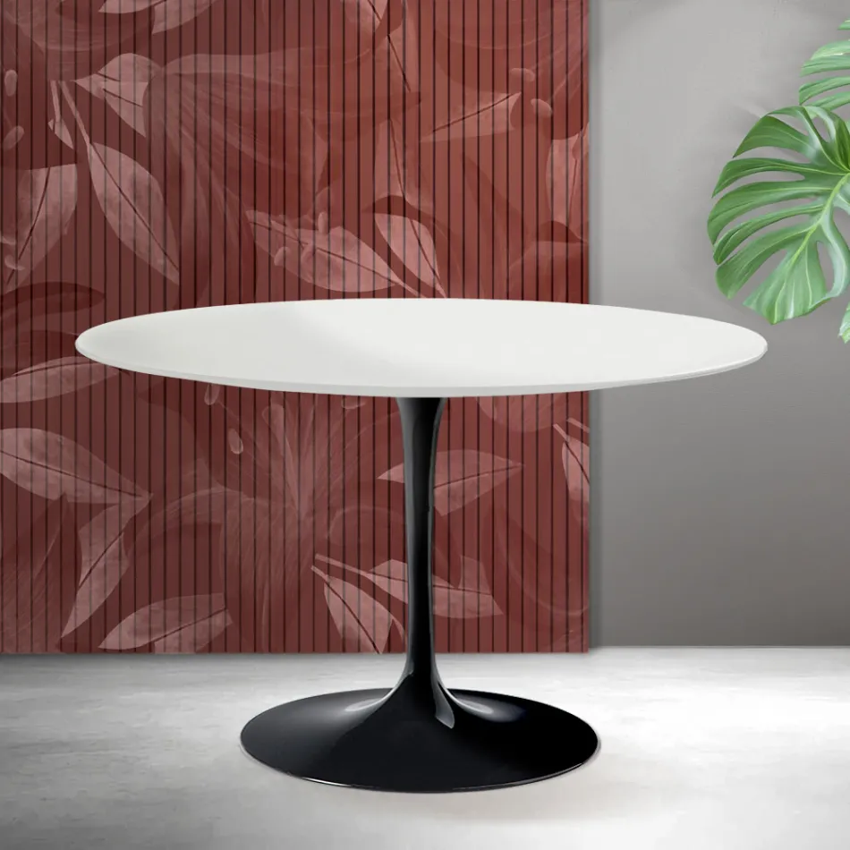 Saarinen Tulip Rundtisch H 74 cm in Mattweiß Florim Keramik - Scharlachrot Viadurini