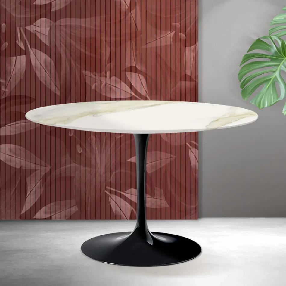 Saarinen Tulip Rundtisch H 74 cm in Florim Calacatta Gold Matt Keramik - Scharlachrot Viadurini