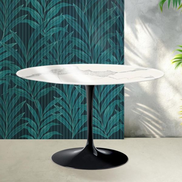Saarinen runder tulpentisch h 74 cm in glänzender statuario florim keramik - scharlachrot