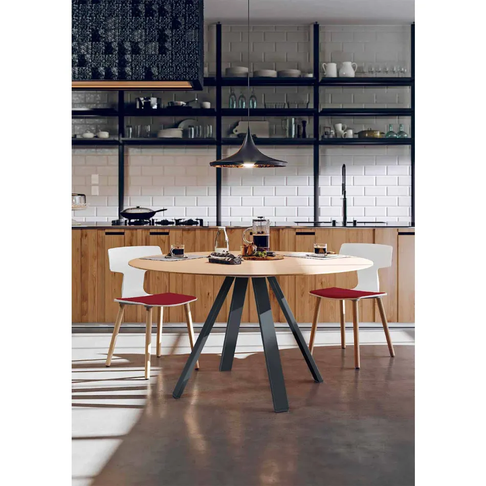 Runder Esstisch aus Metall und MDF Made in Italy - Cornelius Viadurini