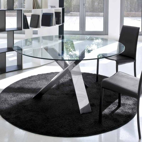 Runder designtisch d 120 mit kristallplatte made in italy cristal