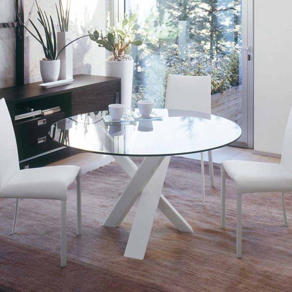 Runder designtisch d130 kristallplatte made in italy cristal