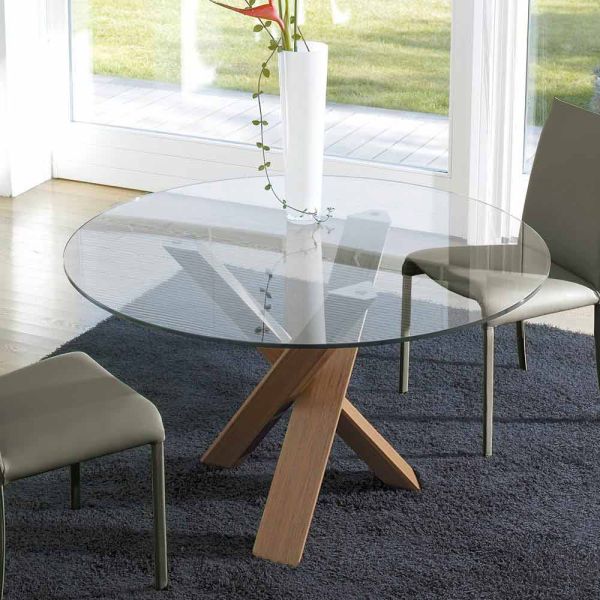 Runder designtisch d 150 mit kristallplatte made in italy cristal