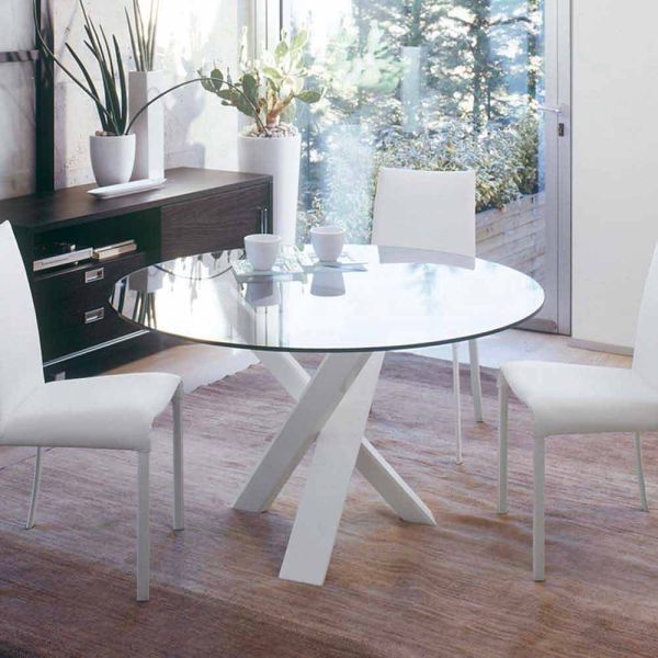 Runder designtisch d 160 mit kristallplatte made in italy cristal